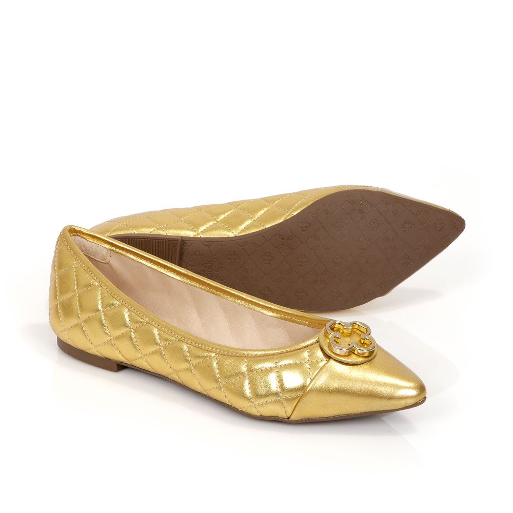 SAPATILHA CATHERINE BICO FINO DOURADA DE COURO METALIZADA MATELASS&Ecirc; image number 3