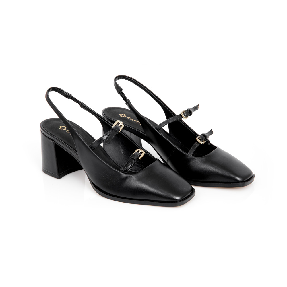 SCARPIN SLINGBACK PRETO DE COURO SALTO BLOCO image number 1