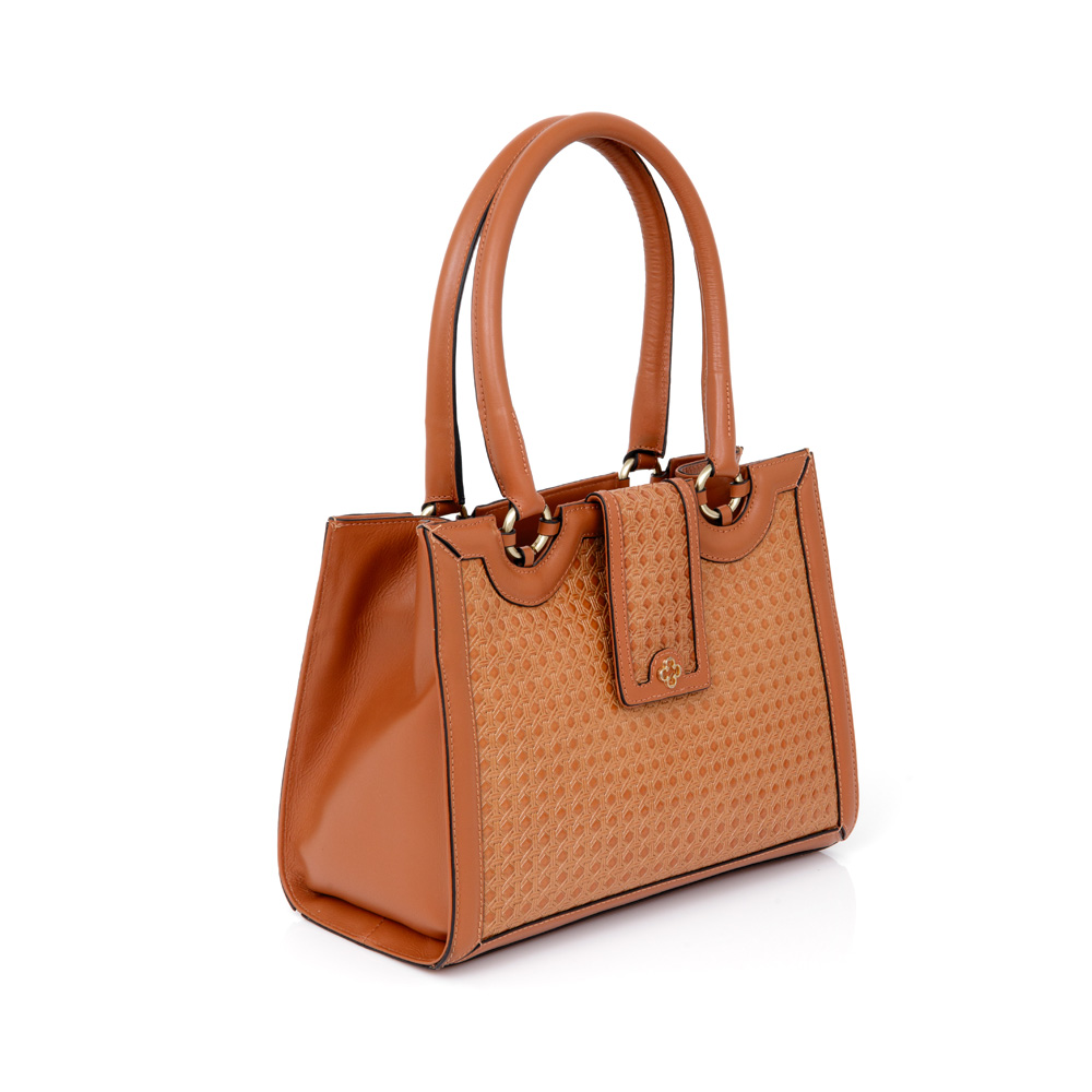 BOLSA SHOPPER COURO CARAMELO CROCHET image number 2