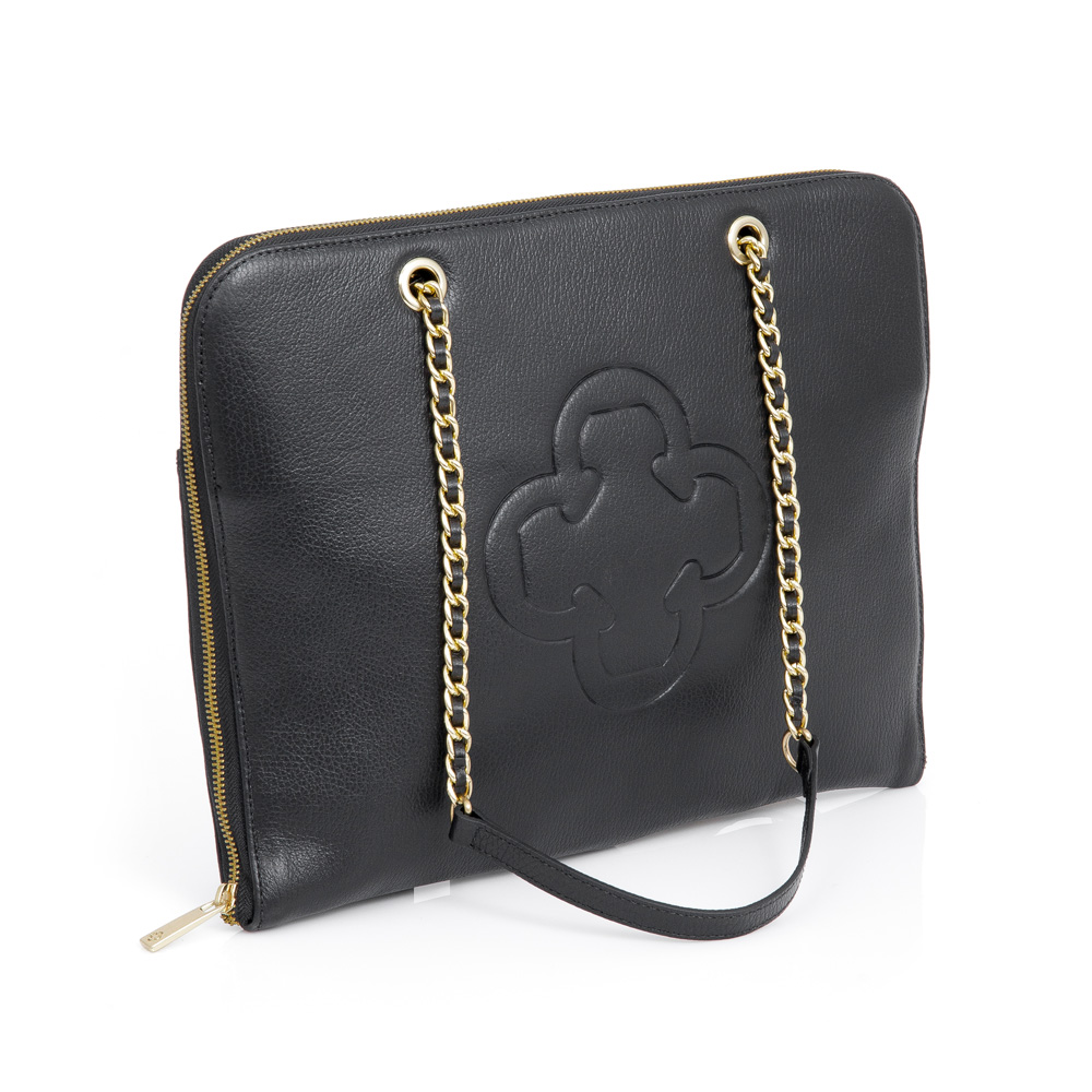 PASTA NOTEBOOK DE COURO PRETA COM AL&Ccedil;A CORRENTE image number 1