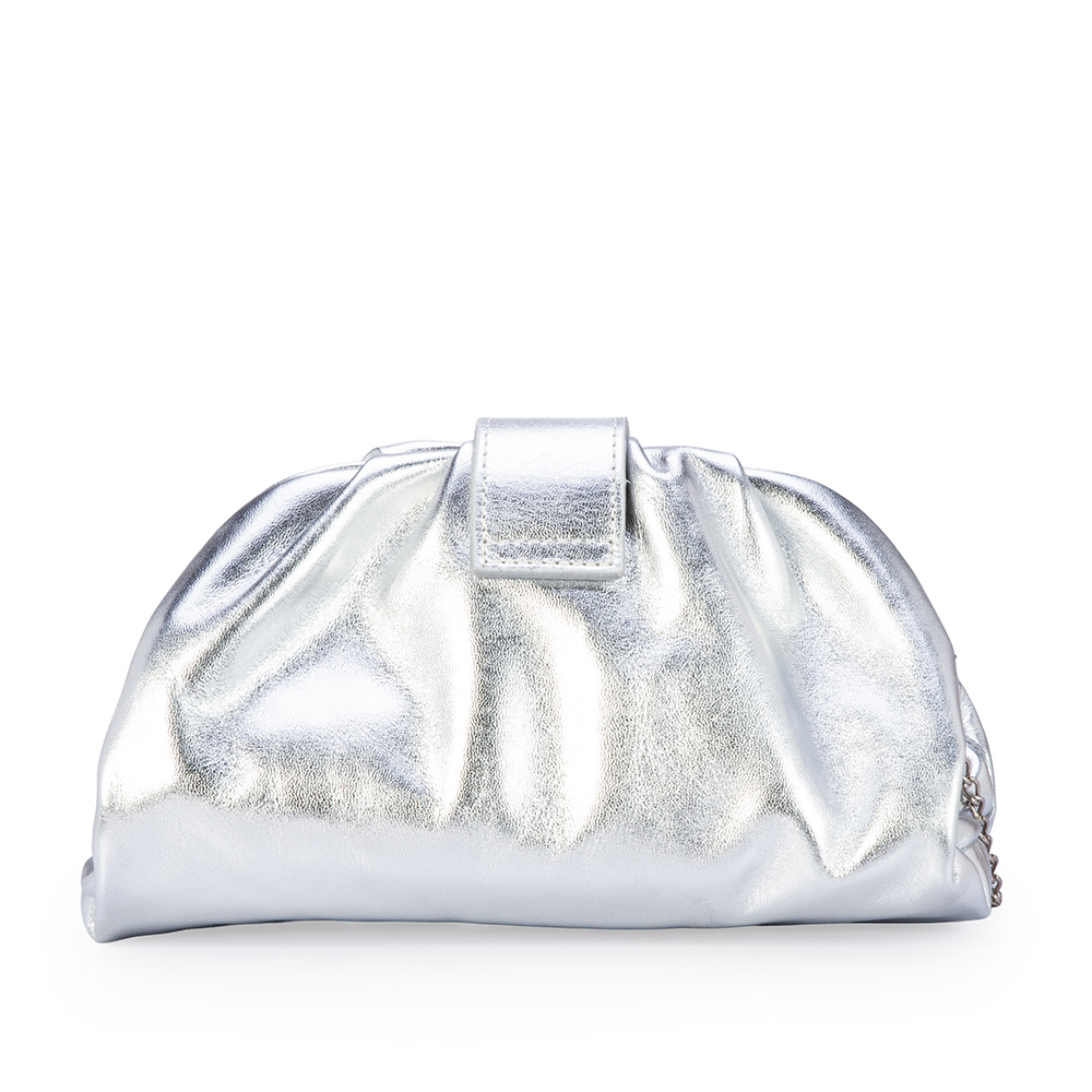 BOLSA CLUTCH PRATA METALIZADA DE COURO AL&Ccedil;A CORRENTE image number 2