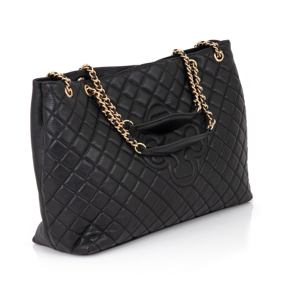 BOLSA GRANDE PRETA DE COURO CORRENTE DOURADA CARINA image number 4