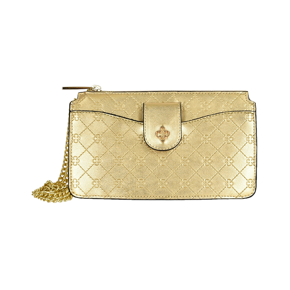 BOLSA PEQUENA DOURADA MONOGRAMA ALÇA CORRENTE image number 0