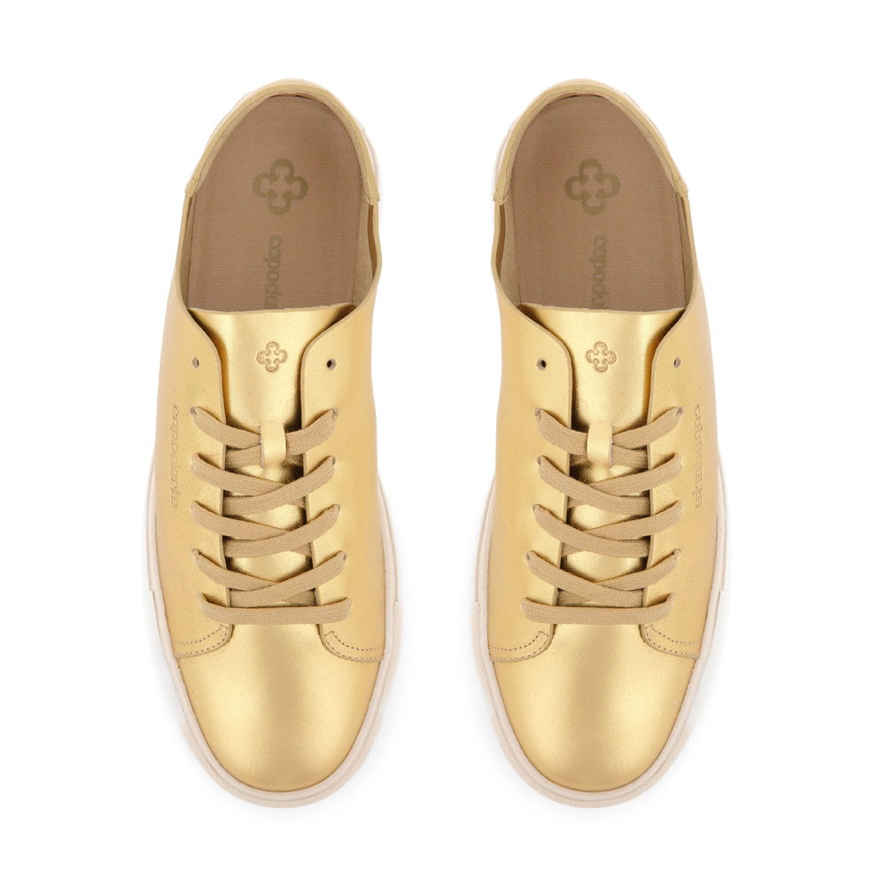 TÊNIS FEMININO DOURADO METALIZADO DE COURO AMARRAÇÃO image number 4