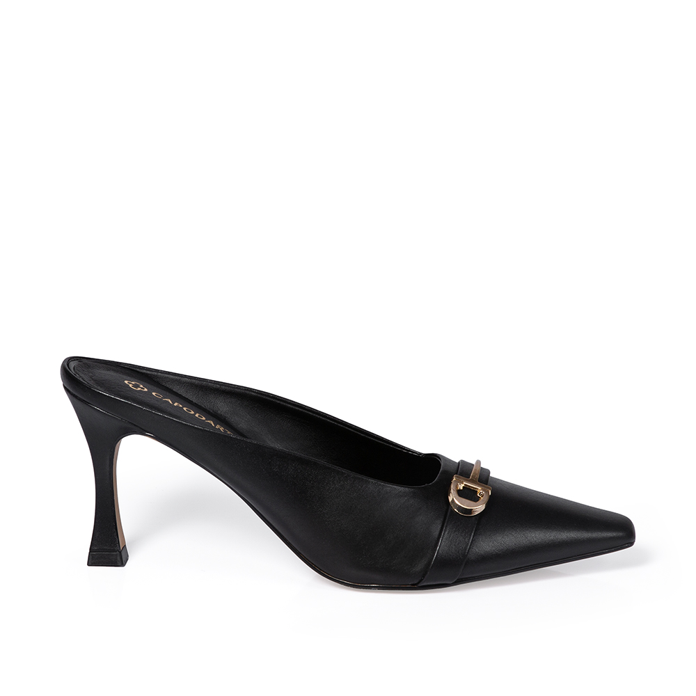 MULE SALTO ALTO PRETA DE COURO BRID&Atilde;O image number 0