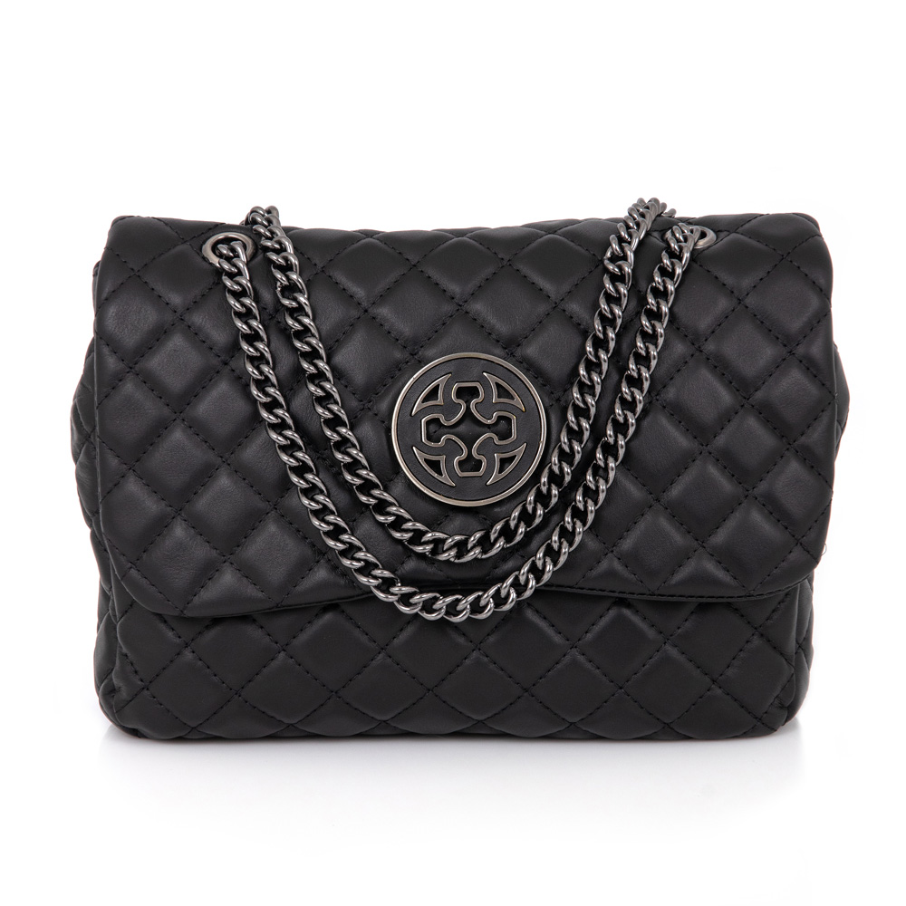 BOLSA PRETA DE COURO MATELASS&Ecirc; CORRENTE GRAFITE OLIVIA image number 4