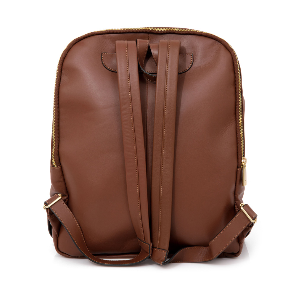 MOCHILA FEMININA DE COURO MARROM BOLSOS ZÍPER image number 2