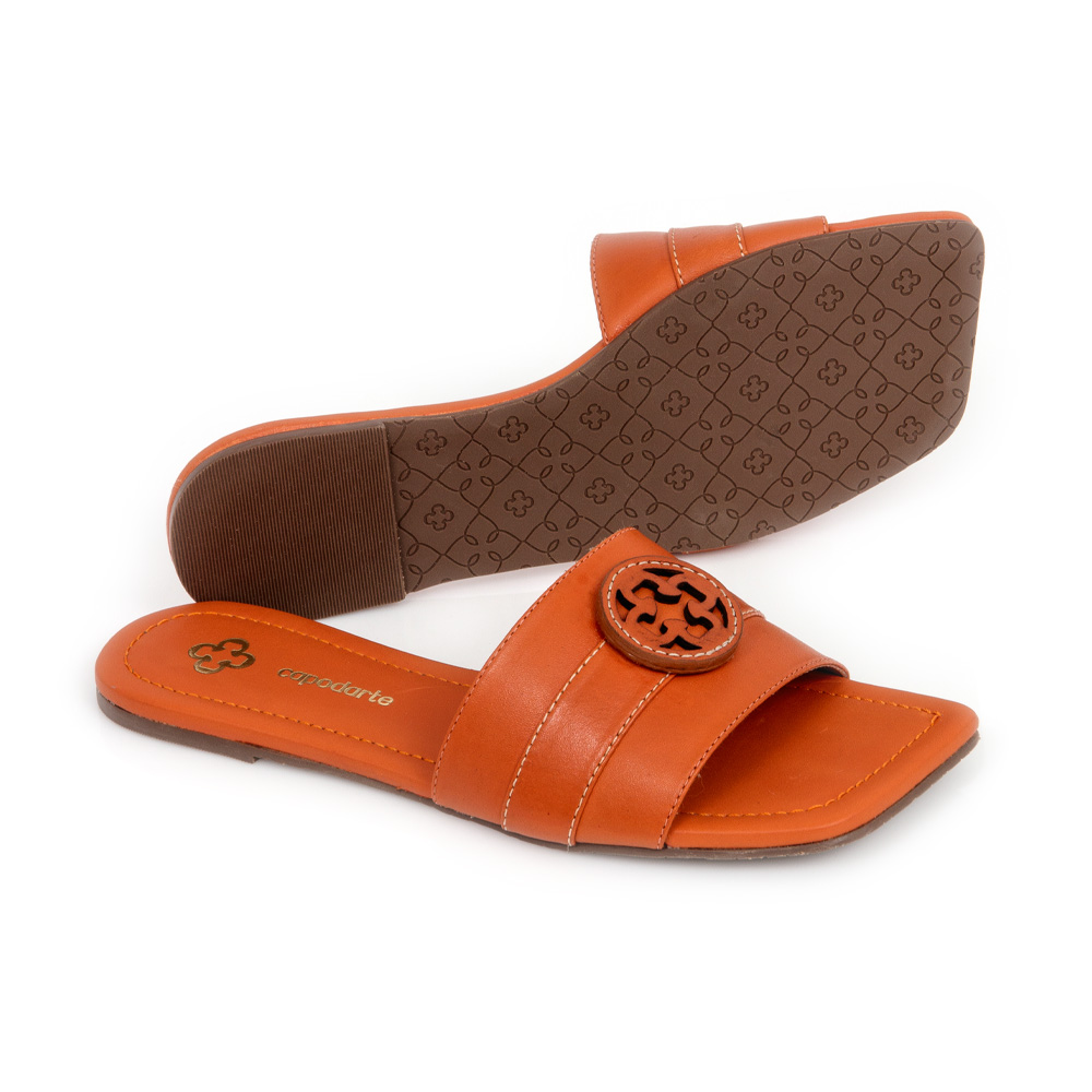 CHINELO RASTEIRO LARANJA DE COURO BICO QUADRADO image number 3