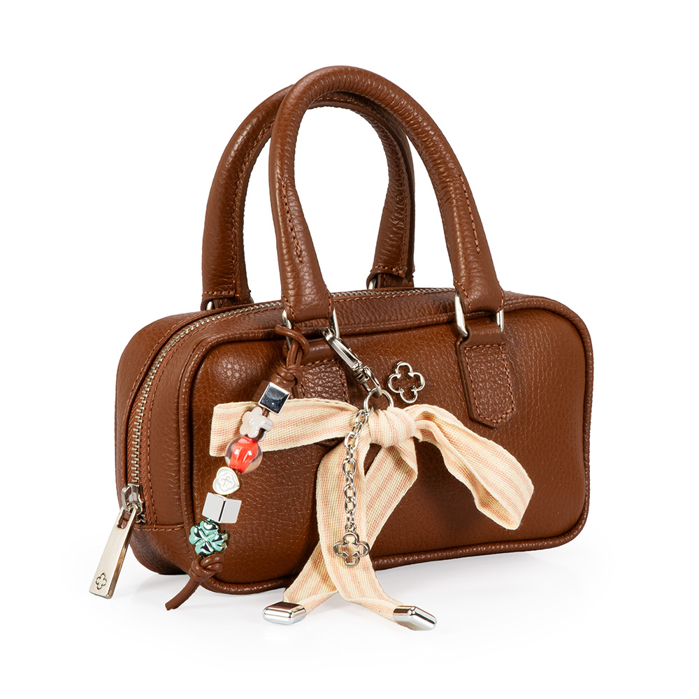 BOLSA PEQUENA MARROM COURO CHARM NUDE image number 3