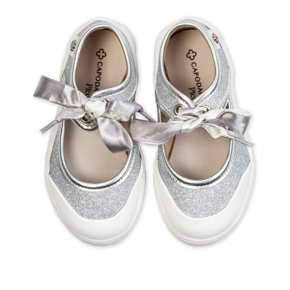 SAPATILHA BEB&Ecirc; PRATA GLITTER AMARRA&Ccedil;&Atilde;O CETIM image number 4