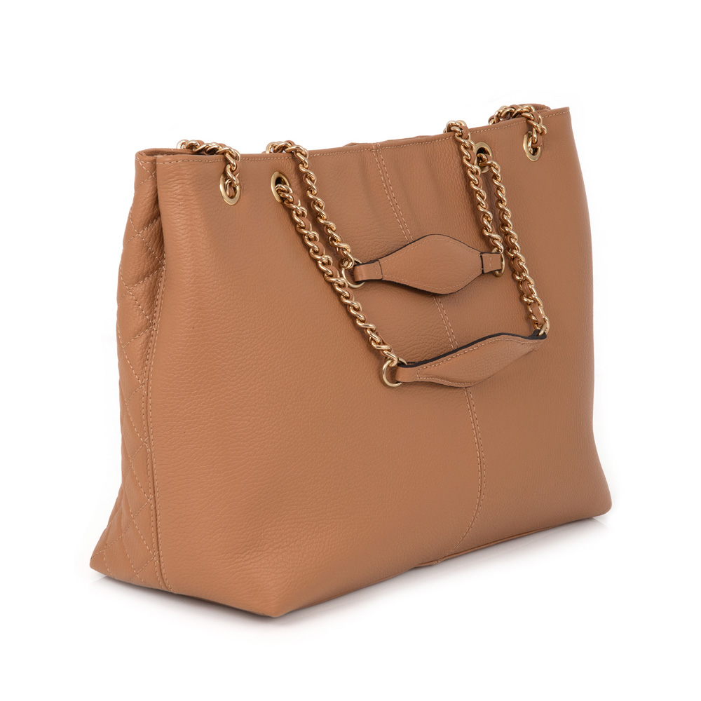 BOLSA GRANDE BEGE NATURALE DE COURO MATELASS&Ecirc; CARINA image number 2