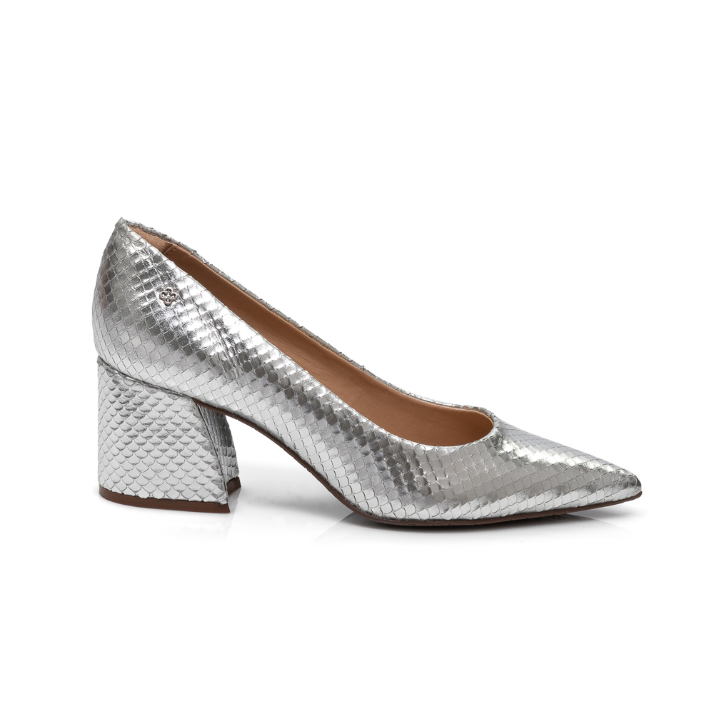 SCARPIN PRATEADO PITONE SALTO BLOCO DE COURO image number 0