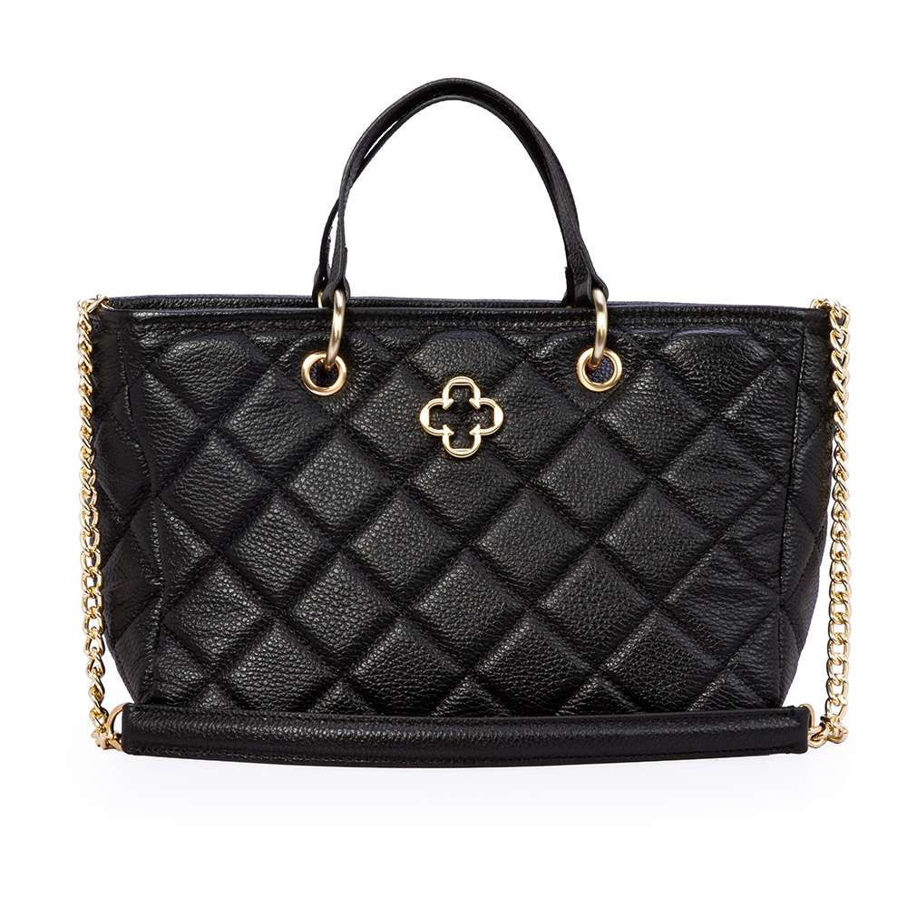 BOLSA TOTE PRETA DE COURO MATELASS&Ecirc; image number 0