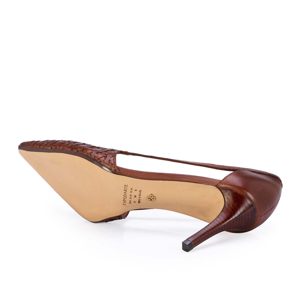 SCARPIN SALTO M&Eacute;DIO MARROM COURO TRESS&Ecirc; image number 3