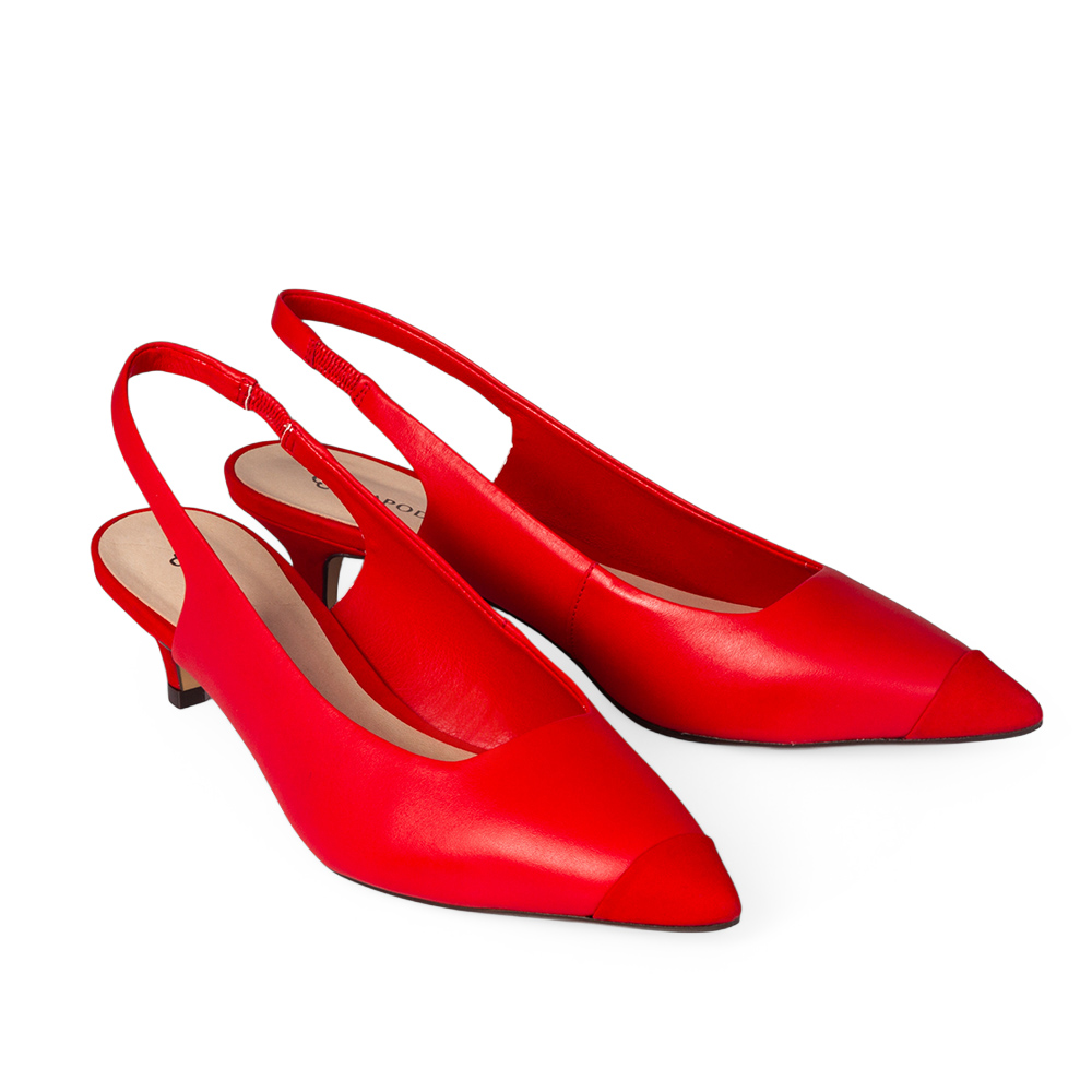 SCARPIN SLINGBACK DE COURO NOBUCK VERMELHO RUBI image number 1