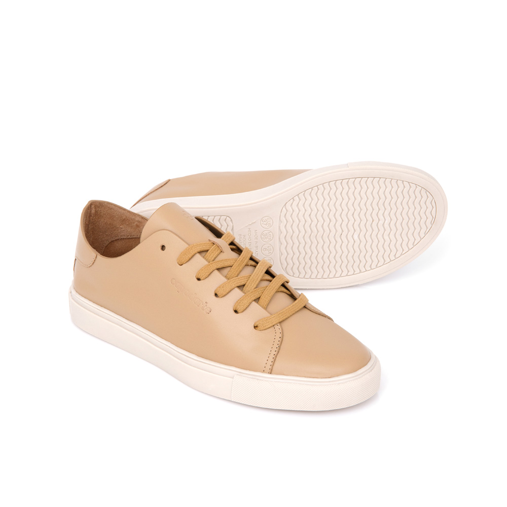 TÊNIS FEMININO DE COURO BEGE AMARRAÇÃO image number 3