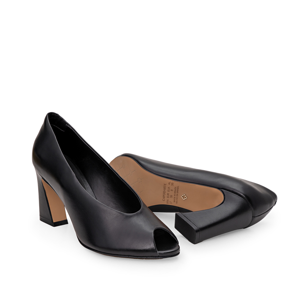 PEEP TOE PRETO DE COURO SALTO ALTO image number 3