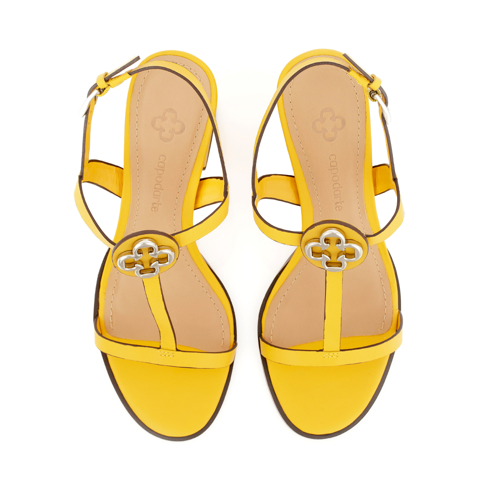 SANDÁLIA SALTO ALTO AMARELO DAMASCO DE COURO image number 4