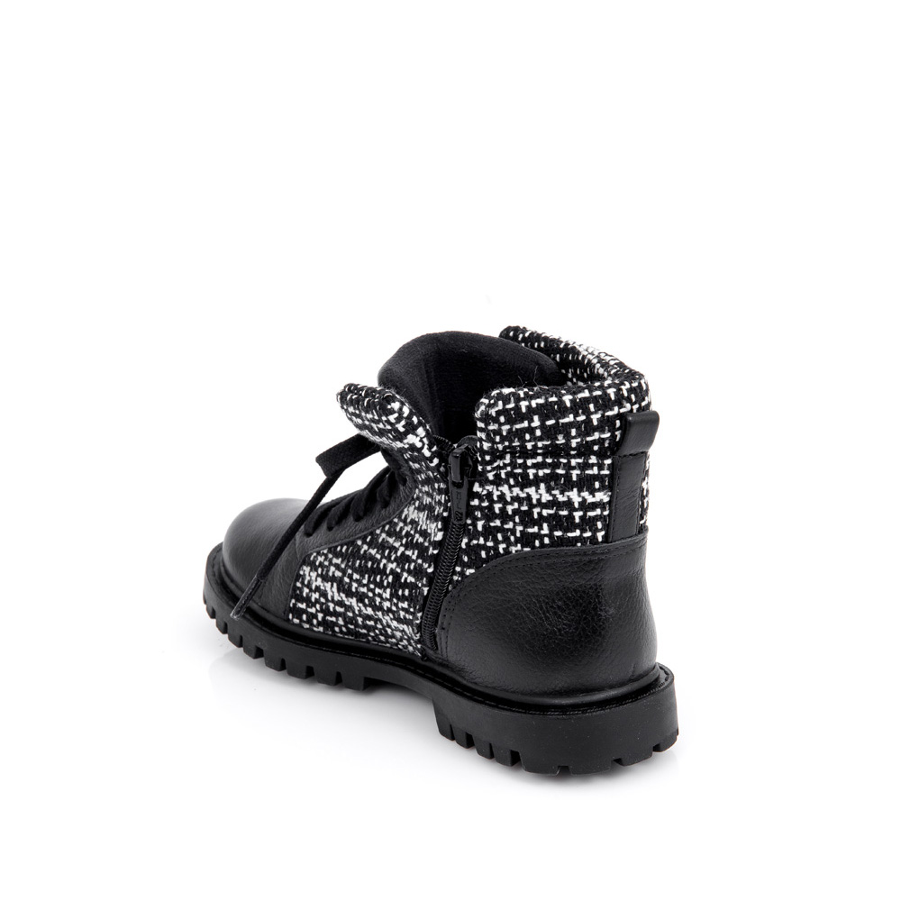 BOTA INFANTIL PRETA E BRANCA COURO TWEED image number 2