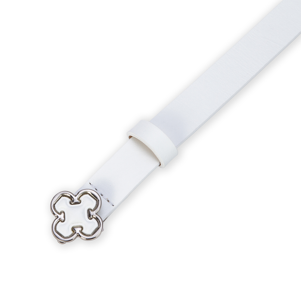 CINTO DE COURO BRANCO FIVELA LOGO PRATEADA image number 3