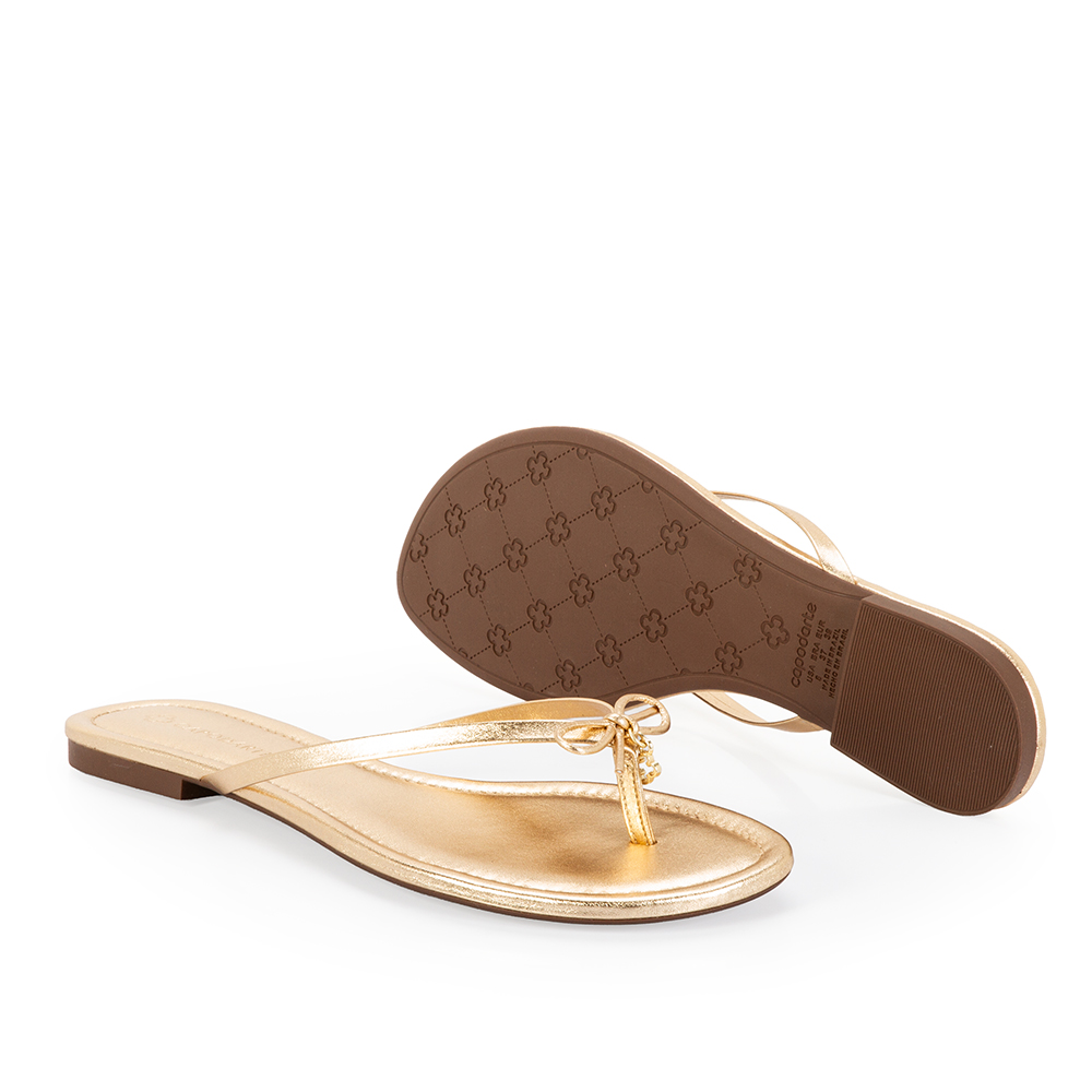 CHINELO DE DEDO COURO DOURADO COM PINGENTE image number 3