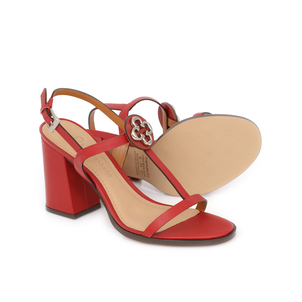 SANDÁLIA SALTO ALTO VERMELHO MERLOT DE COURO image number 3
