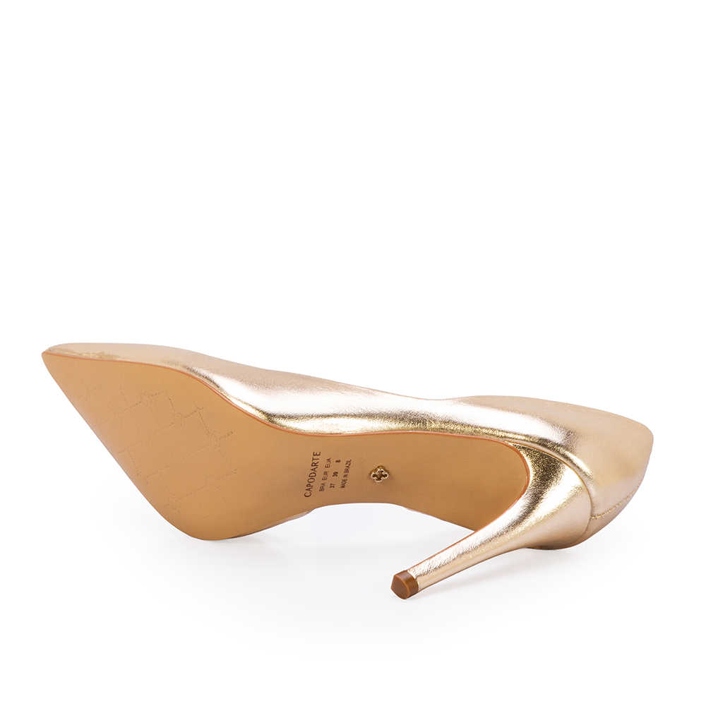 SCARPIN SALTO ALTO DOURADO DE COURO METALIZADO image number 3