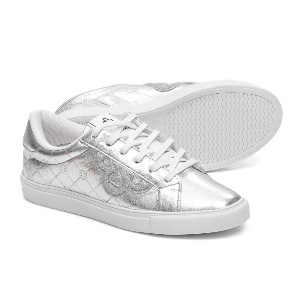 TÊNIS FEMININO PRATA METALIZADO AMARRAÇÃO MONOGRAMA image number 3