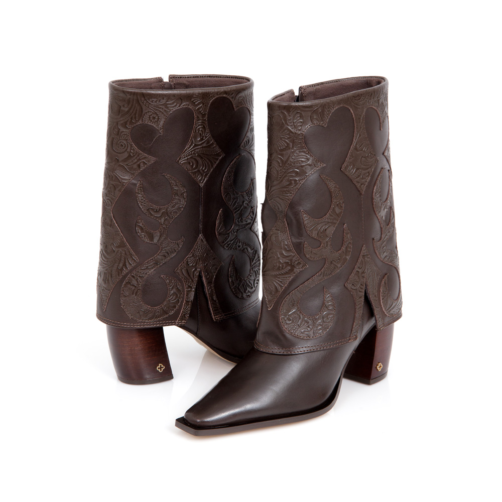 BOTA WESTERN CANO MÉDIO DE COURO MARROM TOBACCO image number 3
