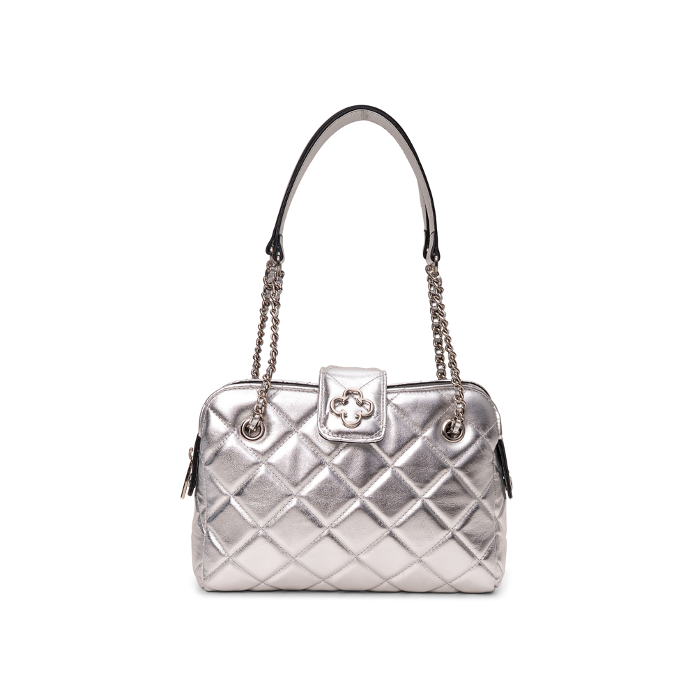 BOLSA M&Eacute;DIA PRATEADA DE COURO MATELASS&Ecirc; SHOULDER BAG image number 0