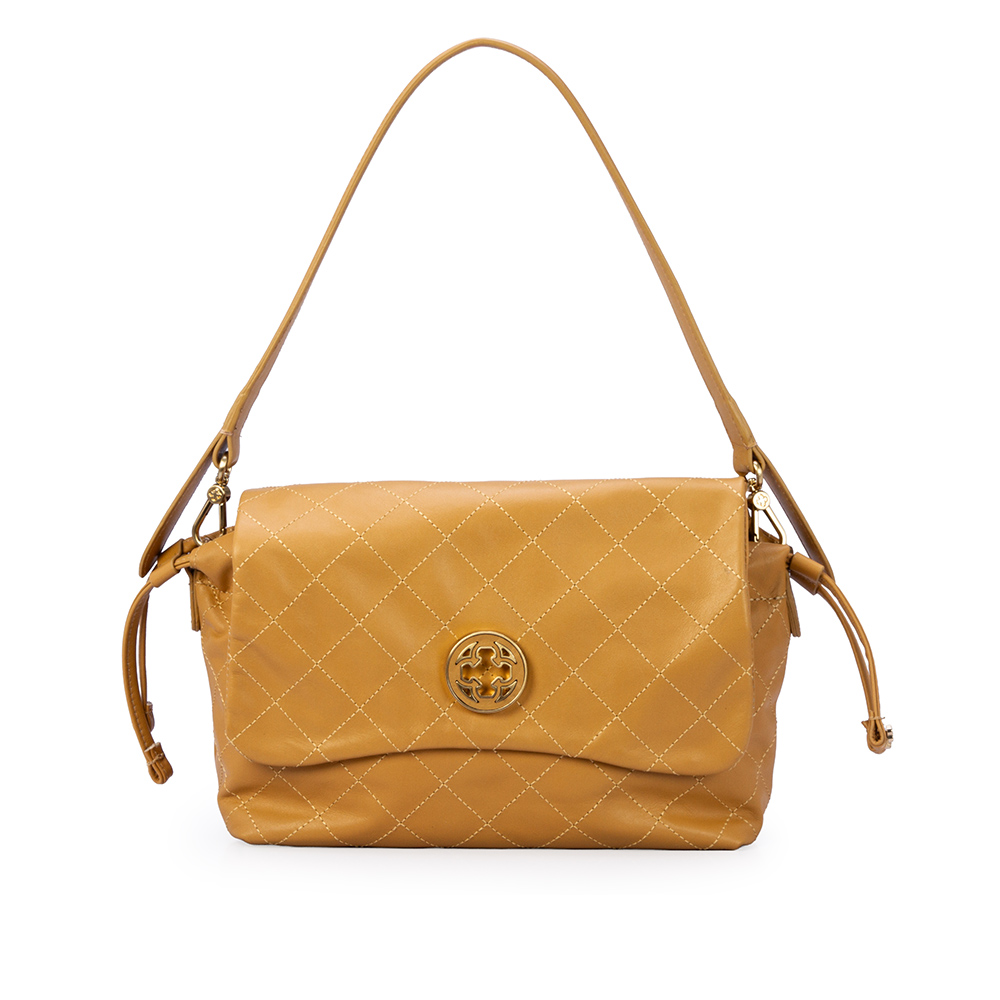 BOLSA M&Eacute;DIA BEGE SAVANA DE COURO MATELASS&Ecirc; SHOULDER BAG image number 0