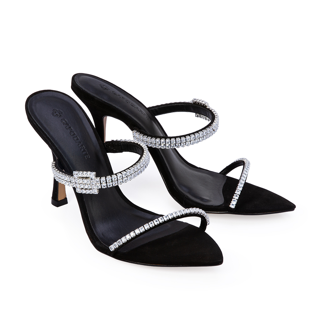 MULE SALTO ALTO PRETA COURO NOBUCK PEDRARIAS image number 1