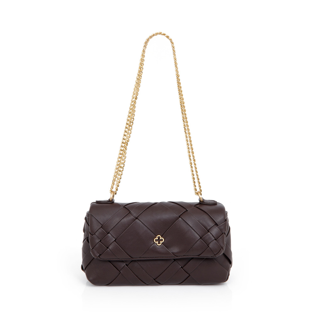 BOLSA SHOULDER BAG MARROM COM AL&Ccedil;A CORRENTE DOURADA TRESS&Ecirc; image number 0