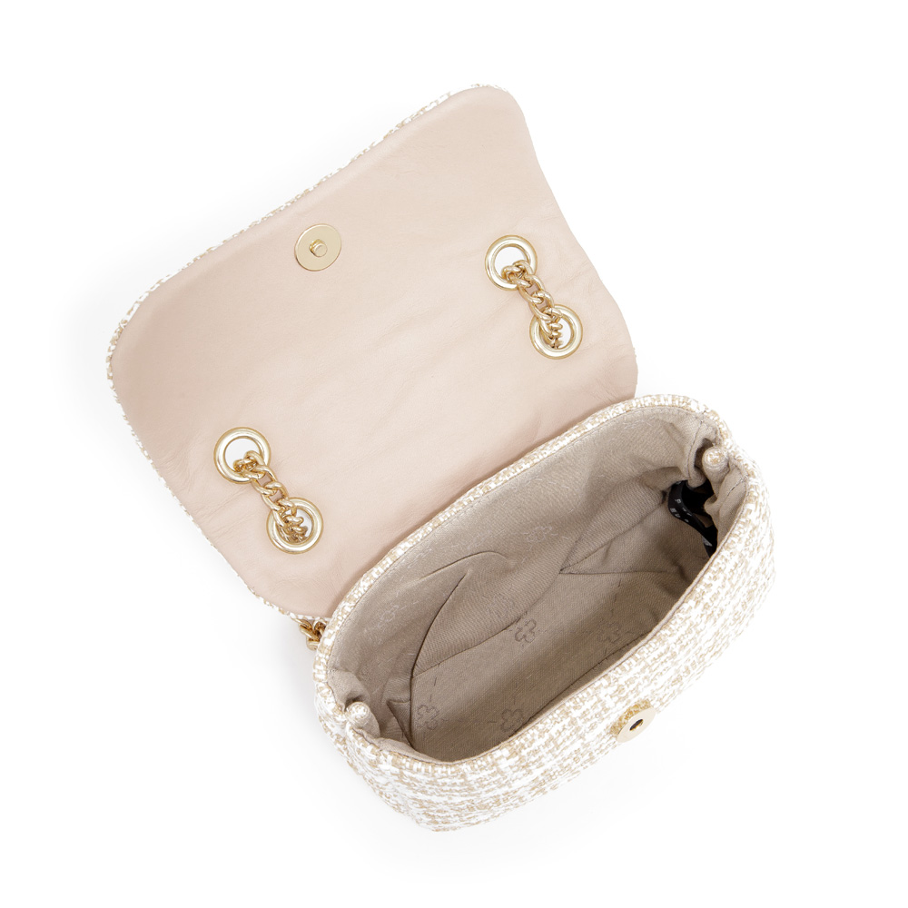 BOLSA TIRACOLO TWEED NUDE SEDA ALÇA CORRENTE image number 4
