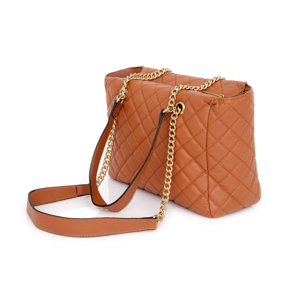 BOLSA MÉDIA DE COURO CARAMELO MATELASSÊ image number 2