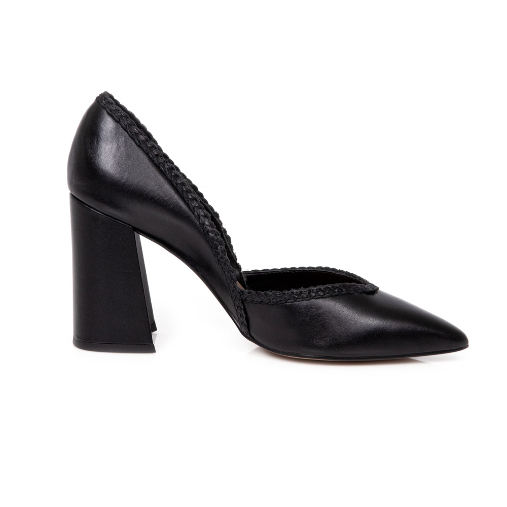 SCARPIN PRETO SALTO BLOCO COURO TRANÇADA image number 0