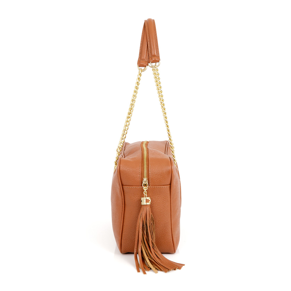 BOLSA SHOPPER CARAMELO DE COURO COM ALÇA CORRENTE image number 1