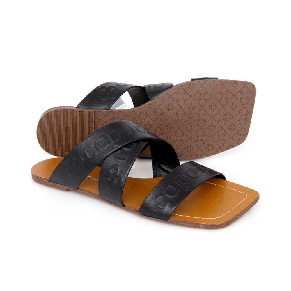 CHINELO RASTEIRA PRETO DE COURO BICO QUADRADO image number 3