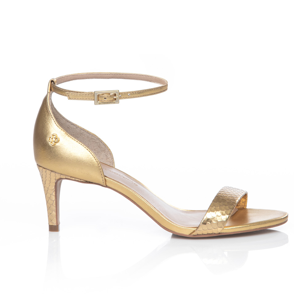 SANDÁLIA SALTO ALTO DOURADA METALIZADA DE COURO PITONE image number 0