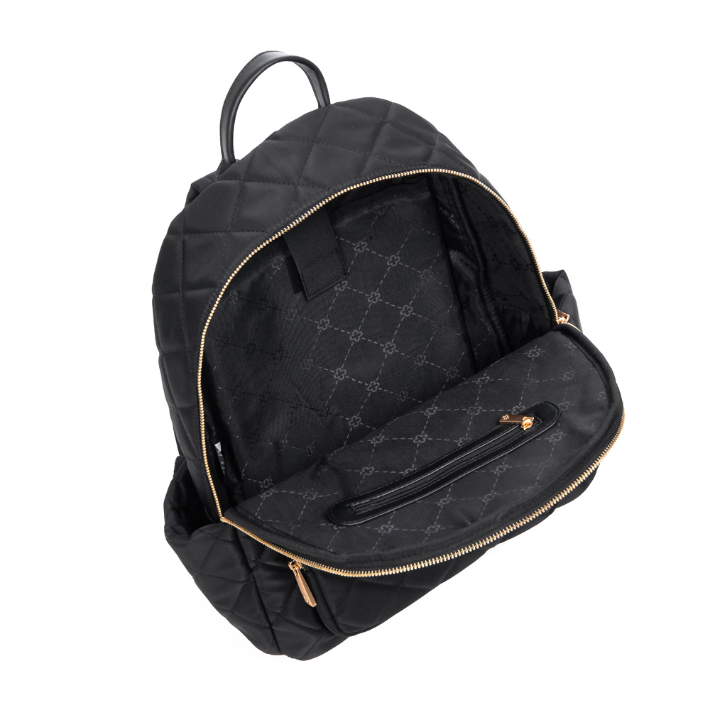 MOCHILA FEMININA PRETA NYLON MATELASSÊ image number 4