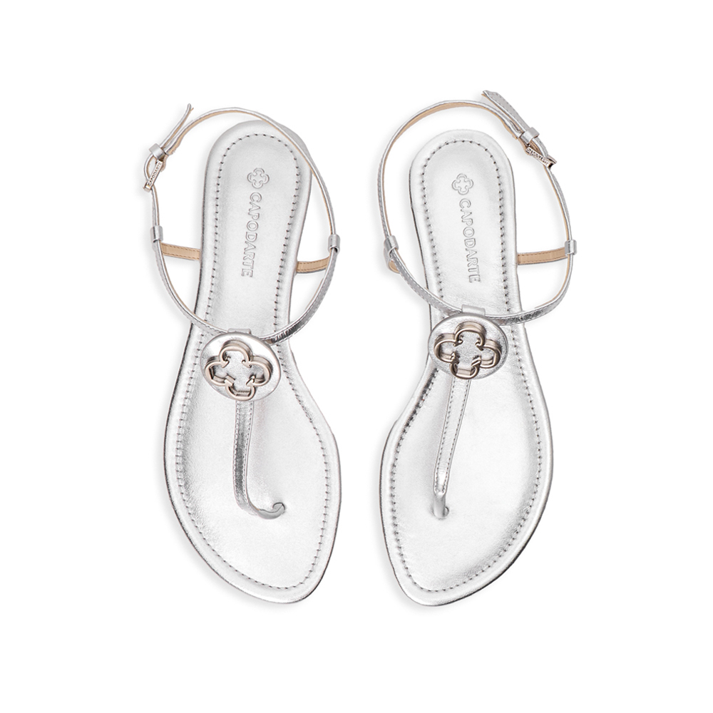 SAND&Aacute;LIA RASTEIRA PRATEADA DE COURO METALIZADA image number 4