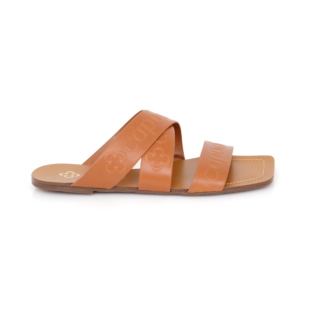 CHINELO RASTEIRA CARAMELO DE COURO BICO QUADRADO image number 0