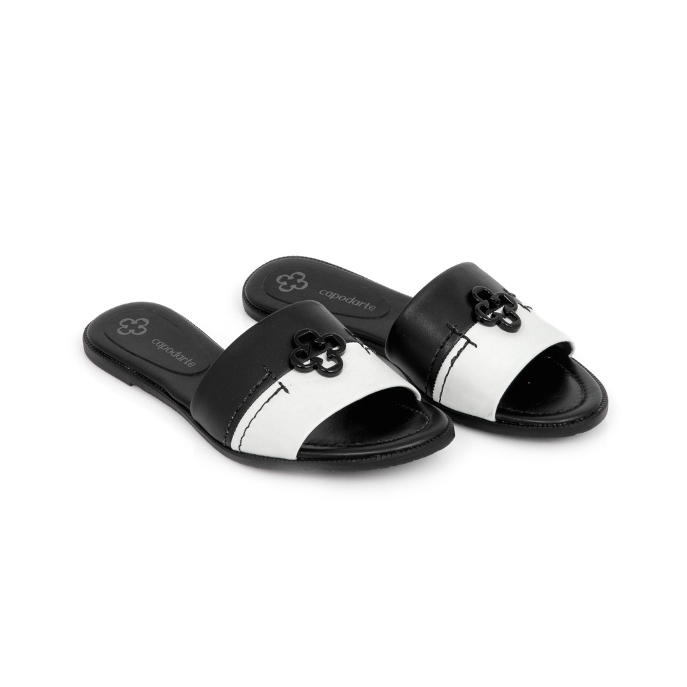 CHINELO PRETO E BRANCO RASTEIRA COURO image number 1