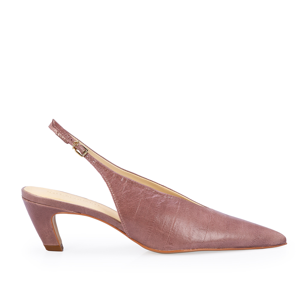 SCARPIN SLINGBACK ROSE SALTO BAIXO COURO image number 0