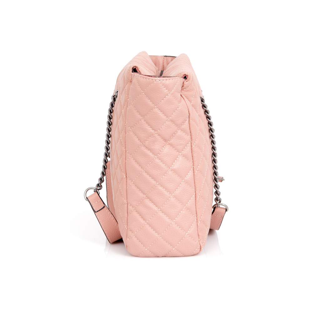 BOLSA MÉDIA COURO MATELASSÊ ROSA image number 1
