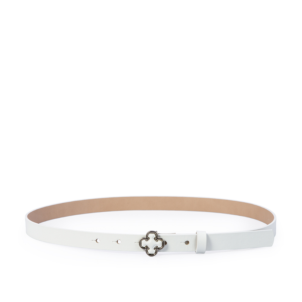 CINTO DE COURO BRANCO FIVELA LOGO PRATEADA image number 1