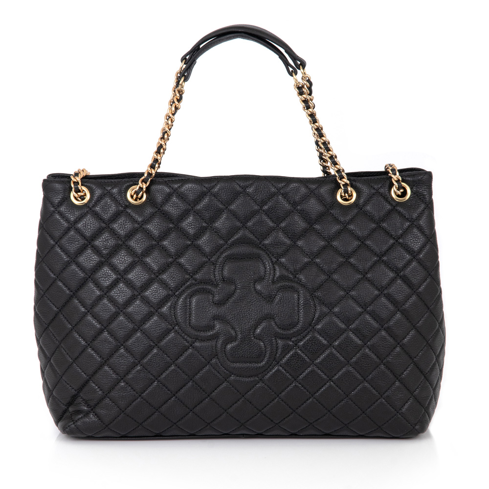 BOLSA GRANDE PRETA DE COURO CORRENTE DOURADA CARINA image number 0