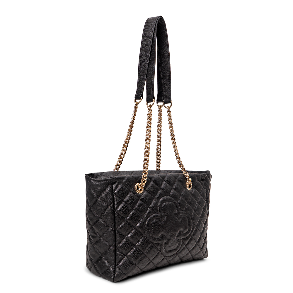 BOLSA M&Eacute;DIA DE COURO PRETA MATELASS&Ecirc; image number 2