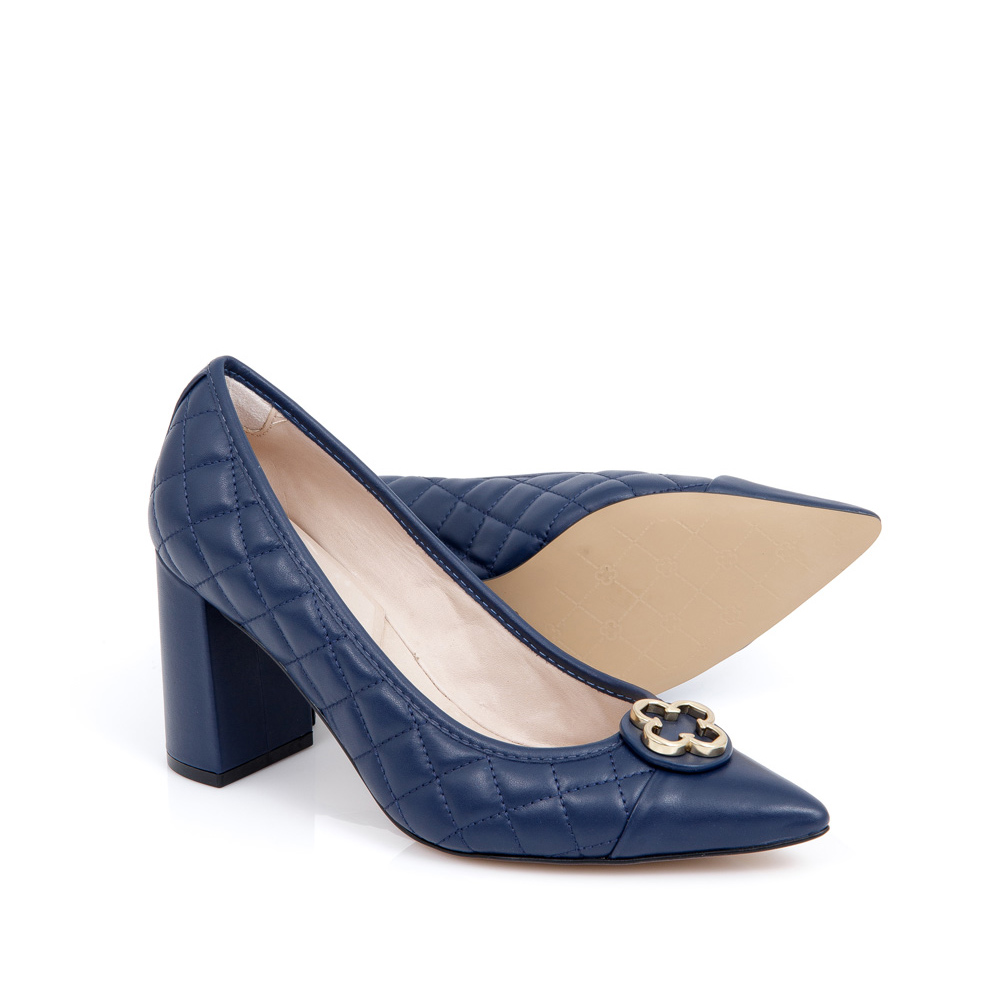 SCARPIN SALTO BLOCO DE COURO MARINHO AZZURRO MATELASS&Ecirc; image number 3