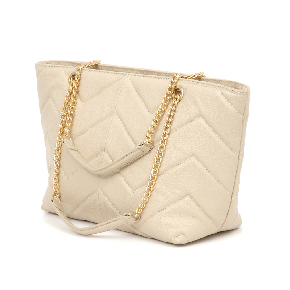 BOLSA SHOPPER COURO MATELASSÊ BEGE RÁFIA image number 3